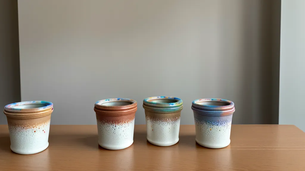 Botes de muestra de pintura sobre una mesa de madera en un salón