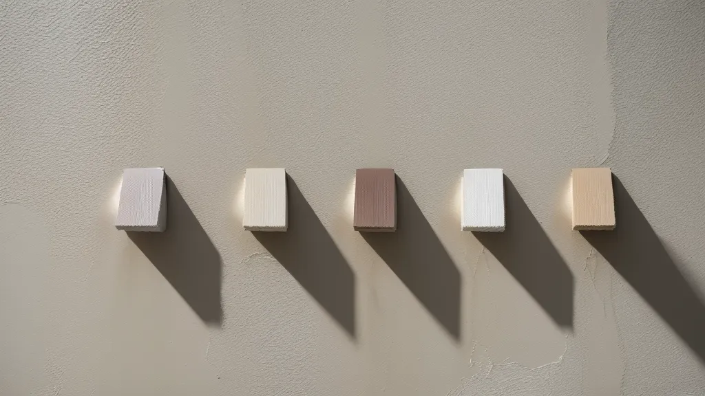 Muestras de pintura de diferentes tonos sobre una pared beige de alquiler