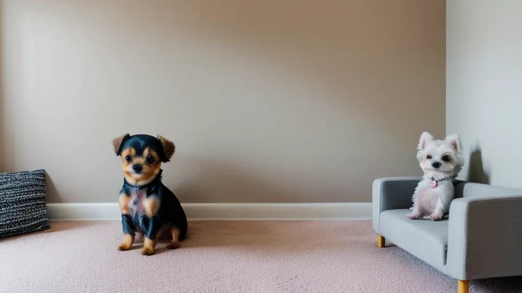 Perro sentado junto a una pared recién pintada con acabado lavable